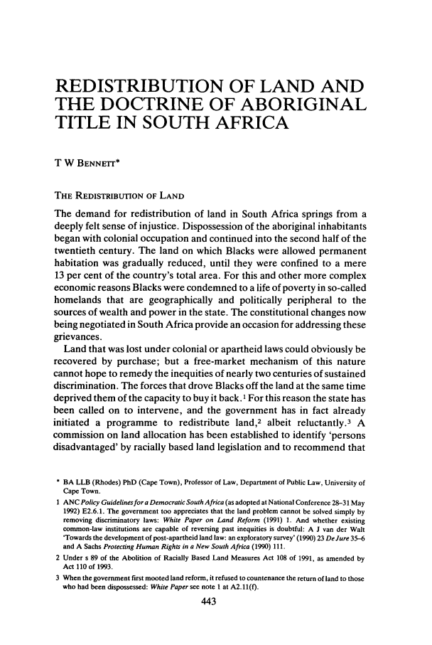 Redistribution of Land and the Doctrine of Aboriginal Title in South ...