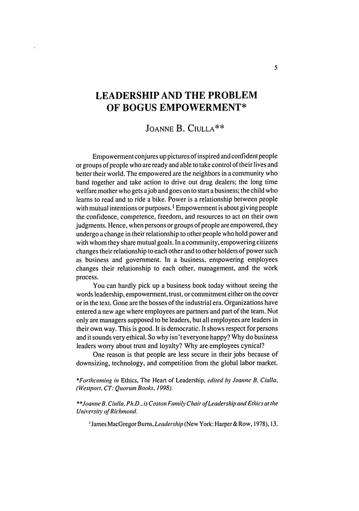 Leadership And The Problem Of Bogus Empowerment 23 Social