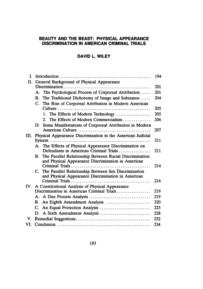 Beauty And The Beast Physical Appearance Discrimination In