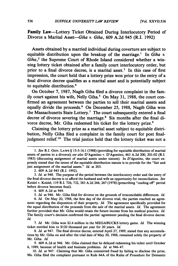 Family Law Lottery Ticket Obtained During Interlocutory