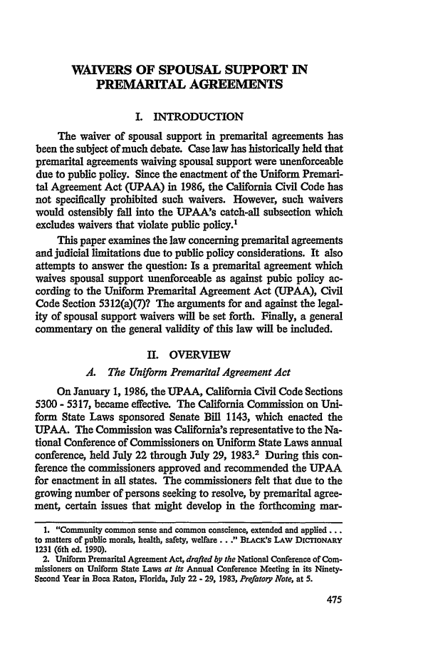 Waivers Of Spousal Support In Premarital Agreements Note 1