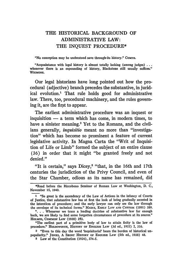 Historical Background of Administrative Law: The Inquest ... Historical Background of Administrative Law: The Inquest ...