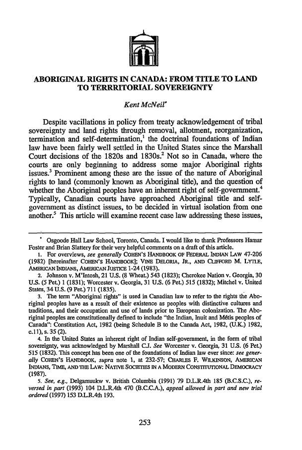 Aboriginal Rights in Canada From Title to Land to Territorial Sovereignty 5 Tulsa Journal of Aboriginal Rights in Canada From Title to Land to Territorial Sovereignty 5 Tulsa Journal of