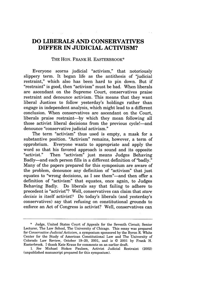 Do Liberals and Conservatives Differ in Judicial Activism Symposium