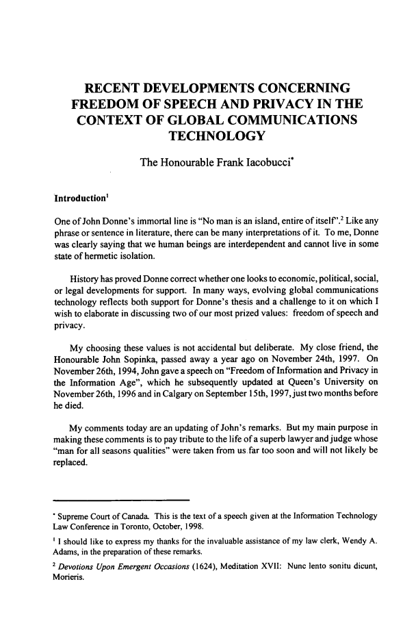 Recent Developments Concerning Freedom Of Speech And