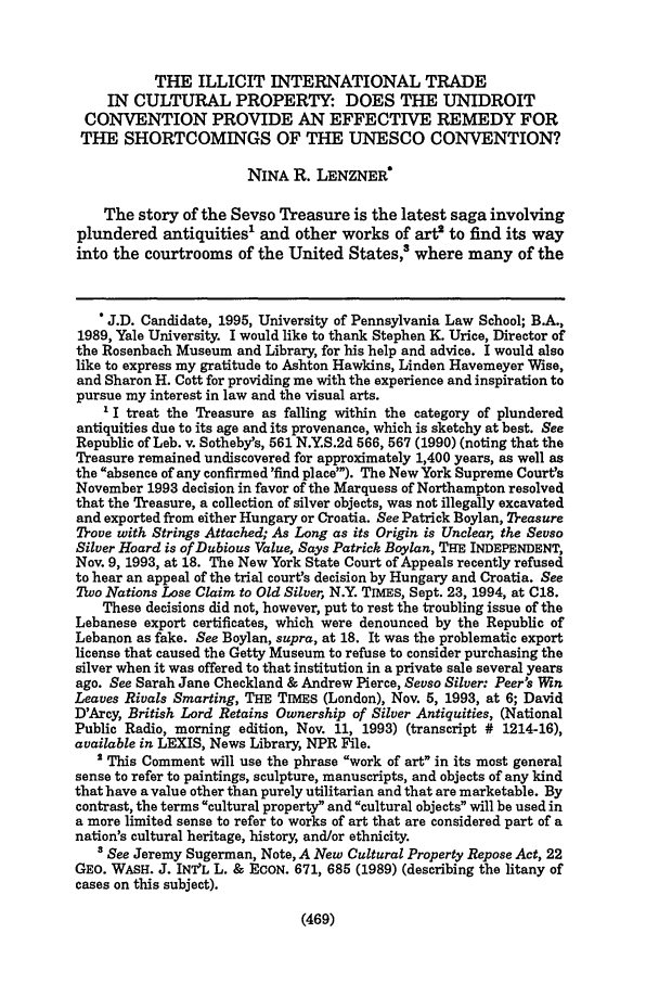 The Illicit International Trade in Cultural Property: Does ... The Illicit Internat