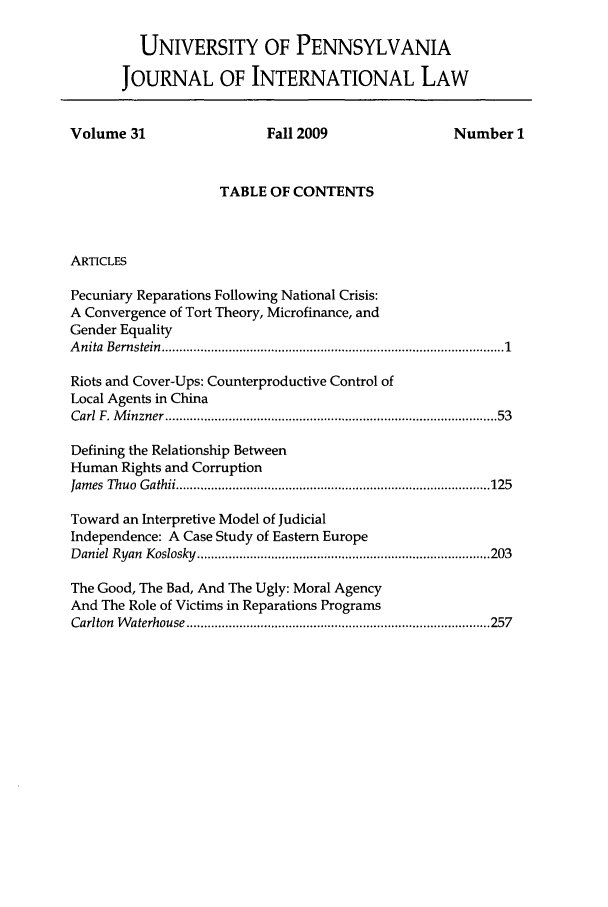 University Of Pennsylvania Journal Of International Law V 31