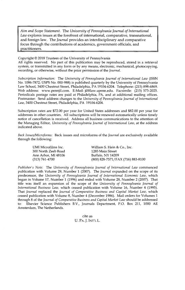 University Of Pennsylvania Journal Of International Law V 40