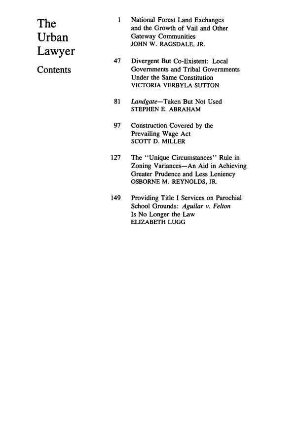 Table Of Contents Issue 1 31 Urban Lawyer 1999