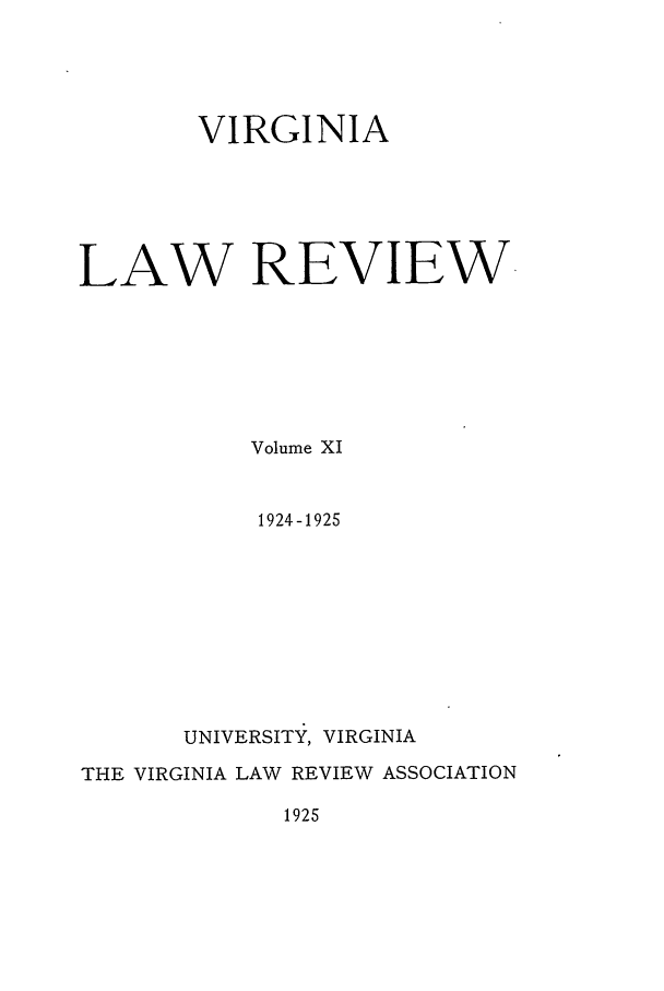 Virginia Law Review V. 11