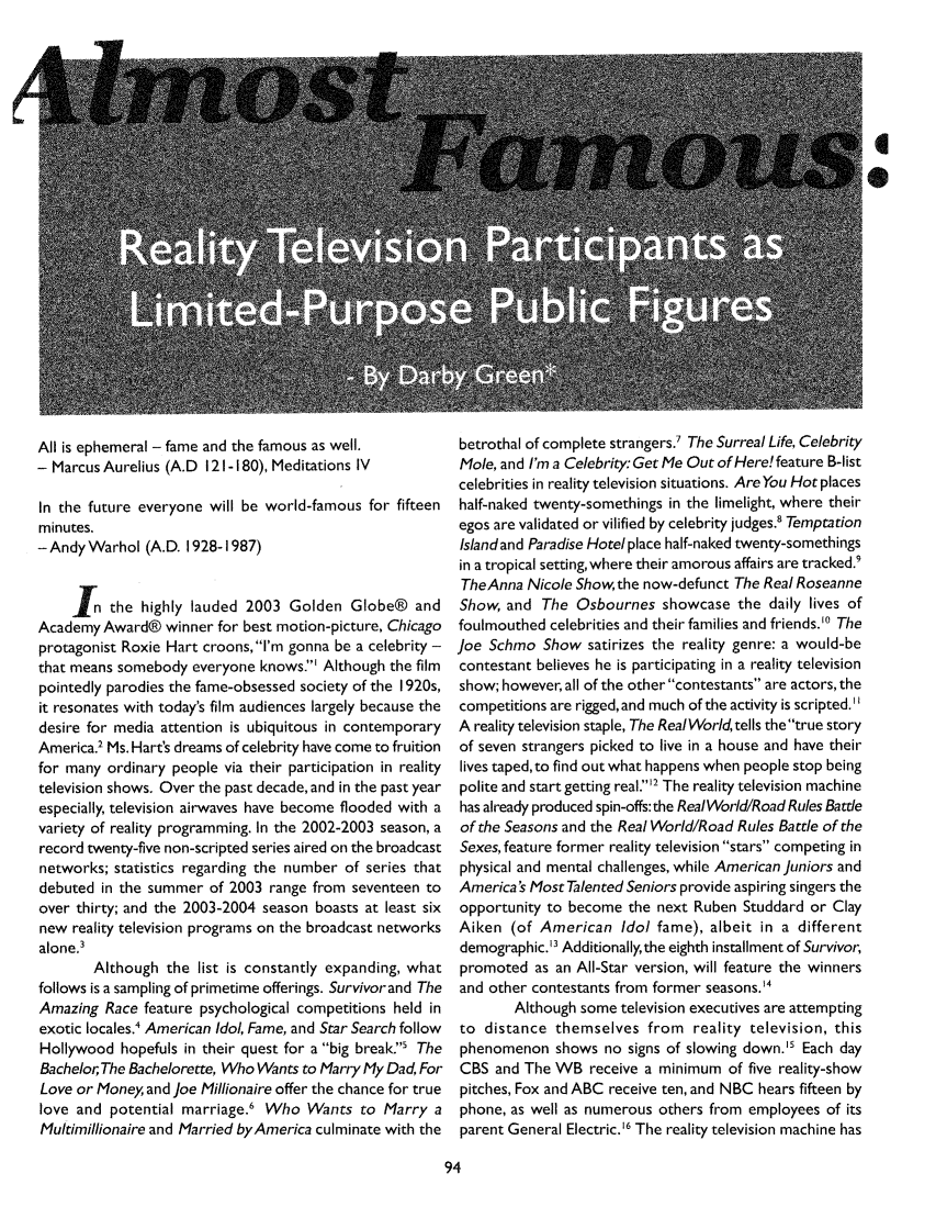 Almost Famous Reality Television Participants As Limited