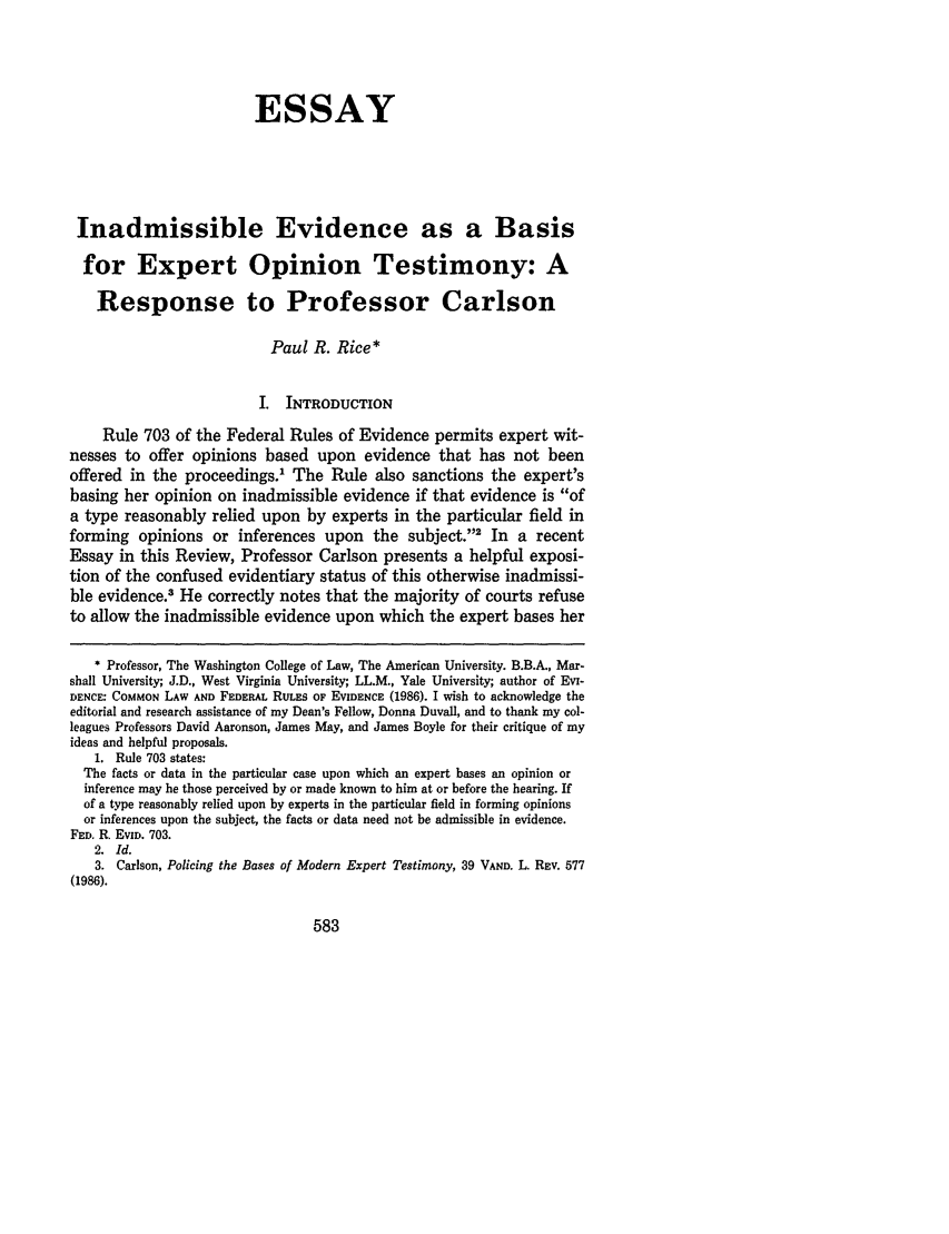 Inadmissible Evidence As A Basis For Expert Opinion Testimony A inadmissible-evidence-as-a-basis-for-expert-opinion-testimony-a