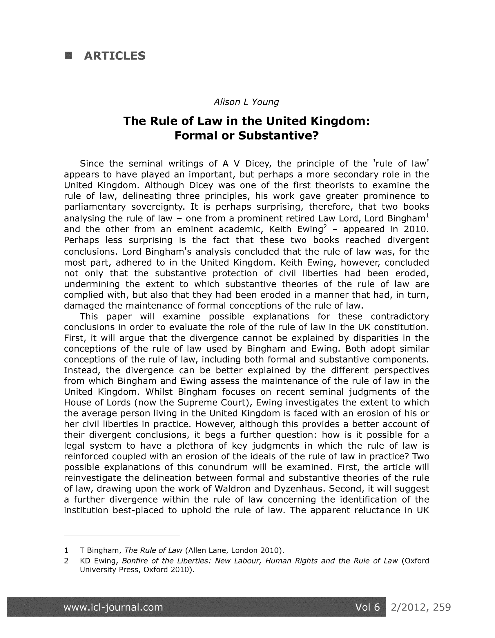 The Rule Of Law In The United Kingdom Formal Or Substantive 6 Vienna Online Journal On