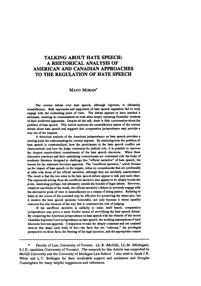 Talking about Hate Speech A Rhetorical Analysis of Talking about Hate Speech A Rhetorical Analysis of