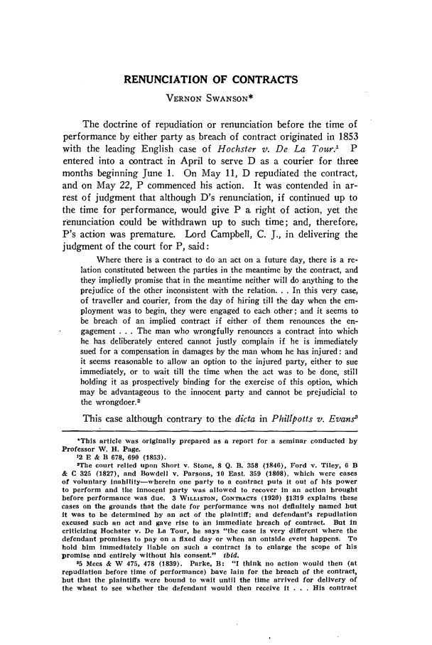 Renunciation of Contracts 6 Wisconsin Law Review 19301931