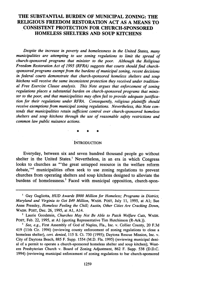 The Substantial Burden Of Municipal Zoning The Religious