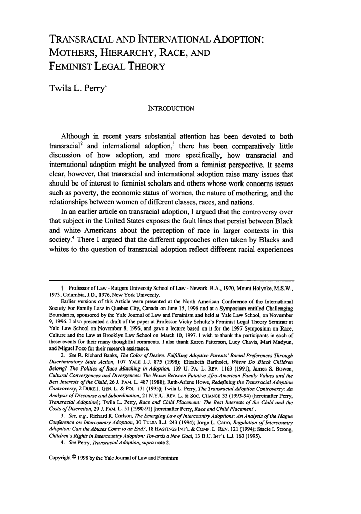 Transracial and International Adoption Mothers, Hierarchy, Race, and