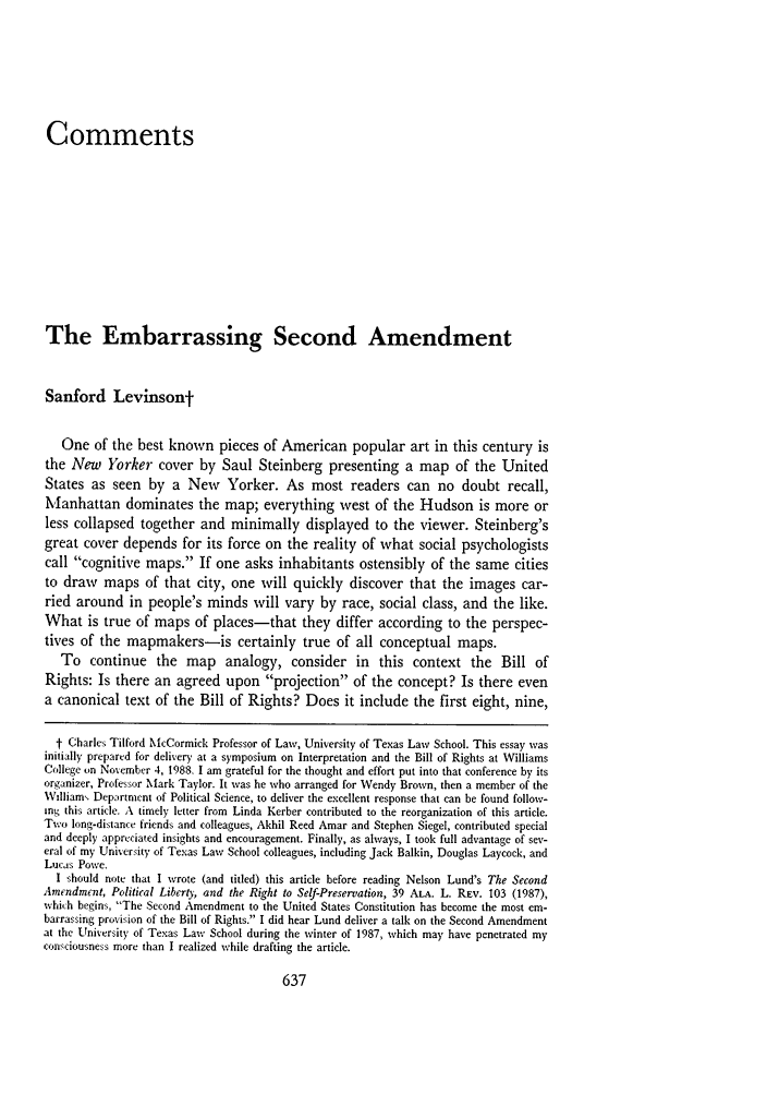 The Embarrassing Second Amendment Comment 99 Yale Law Journal 1989 1990