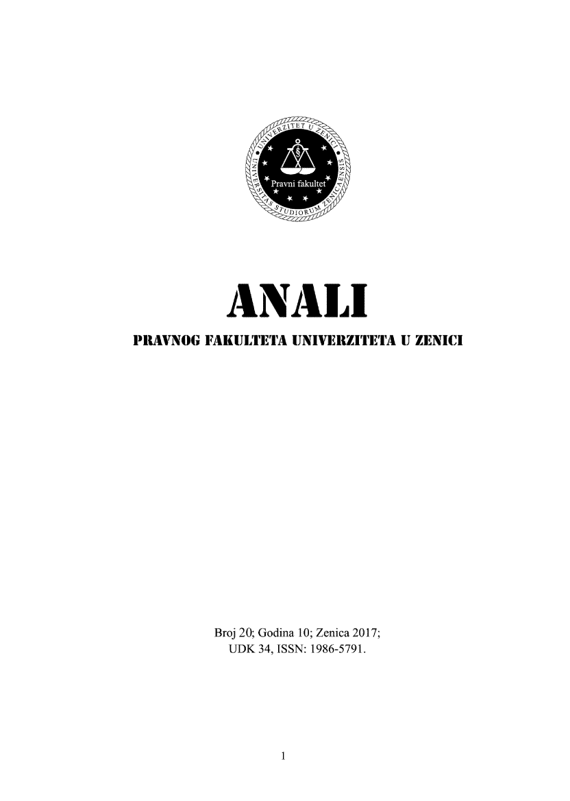 Annals Of The Faculty Of Law Of The University Of Zenica V 20