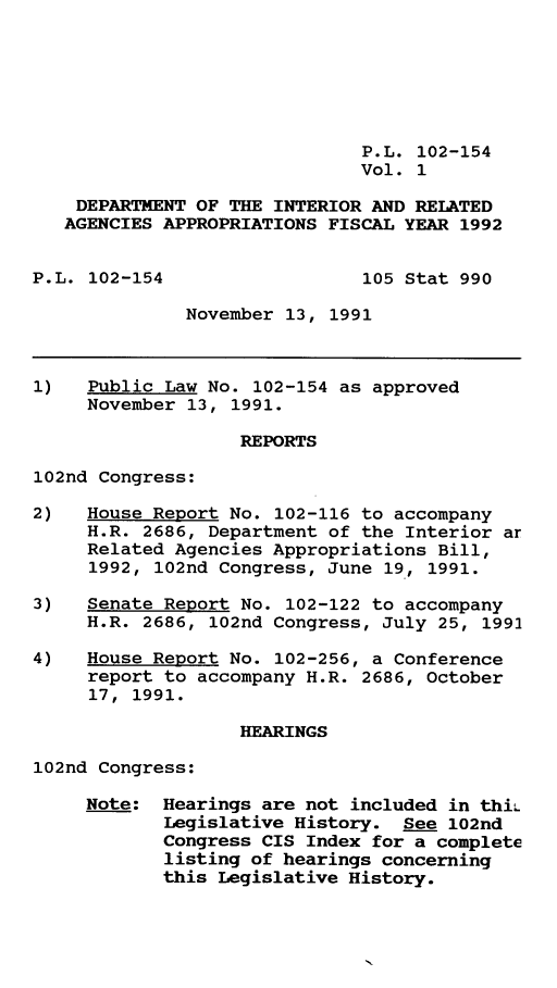 Legislative History Of The Department Of The Interior And