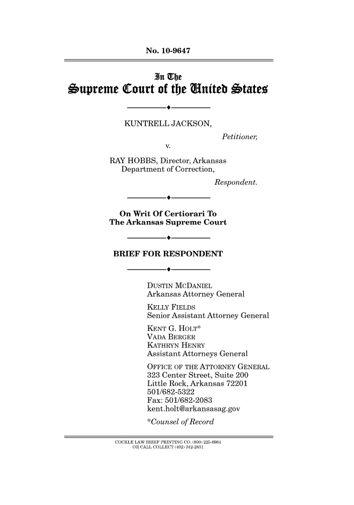 Kuntrell Jackson Petitioner V Ray Hobbs Director