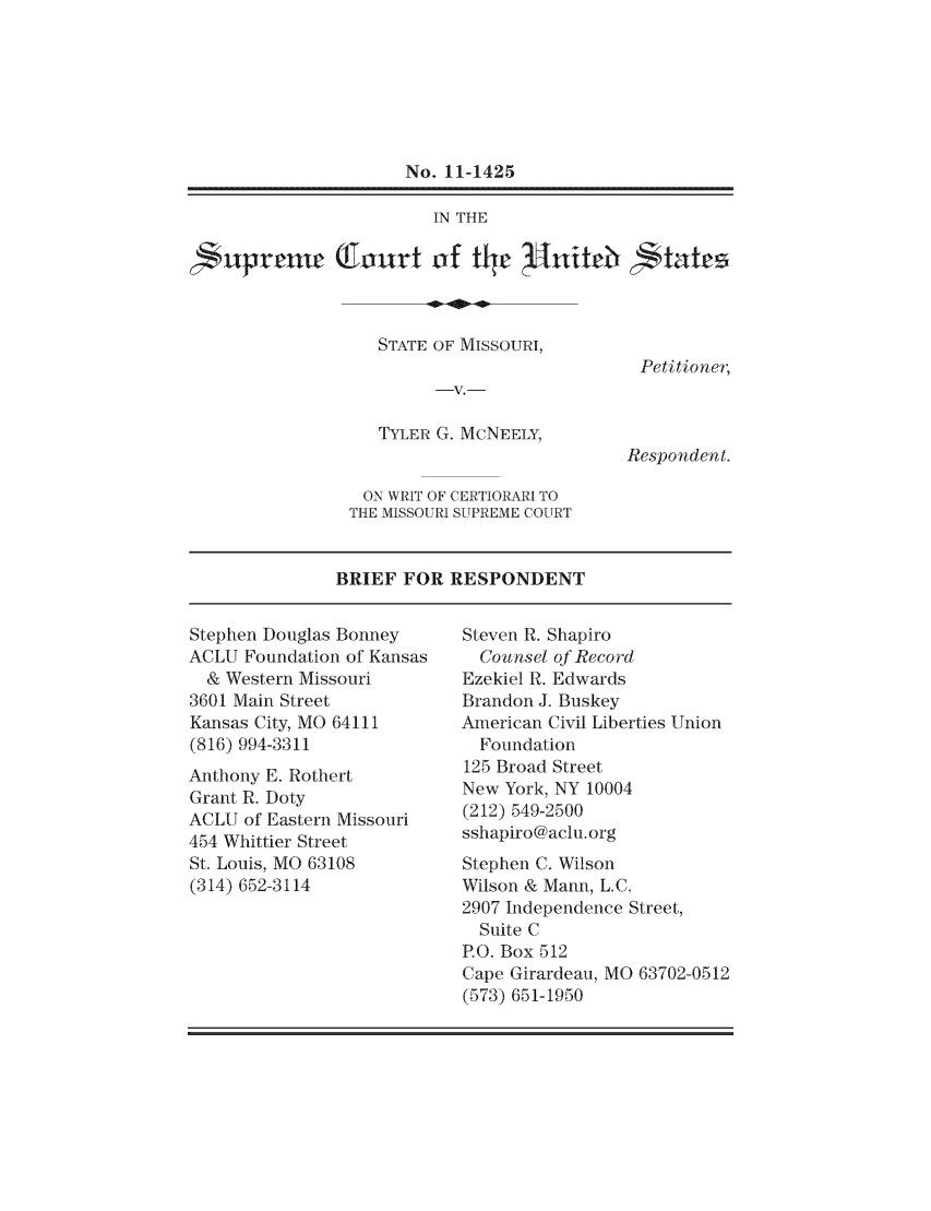 State Of Missouri Petitioner V Tyler G Mcneely